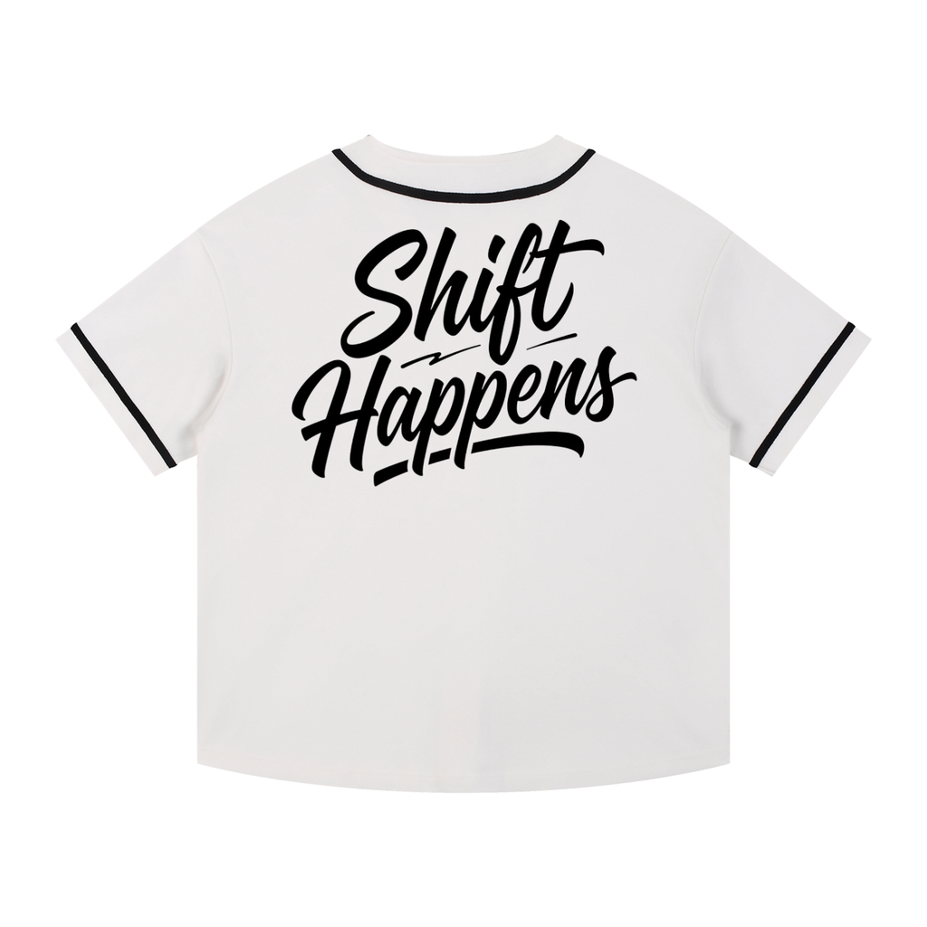 Shift Happens Piped Button-Up Jersey (Phantom White)